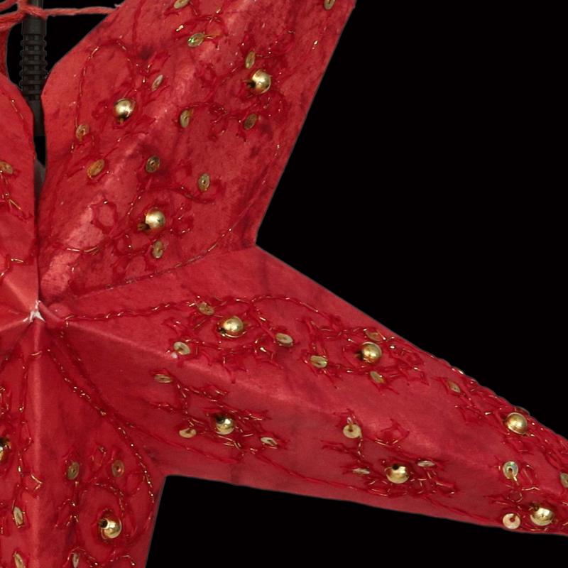 Baby Leela Zari Batik Red - Foldable glowing star, paper poinsettia with 5 points, 40 cm